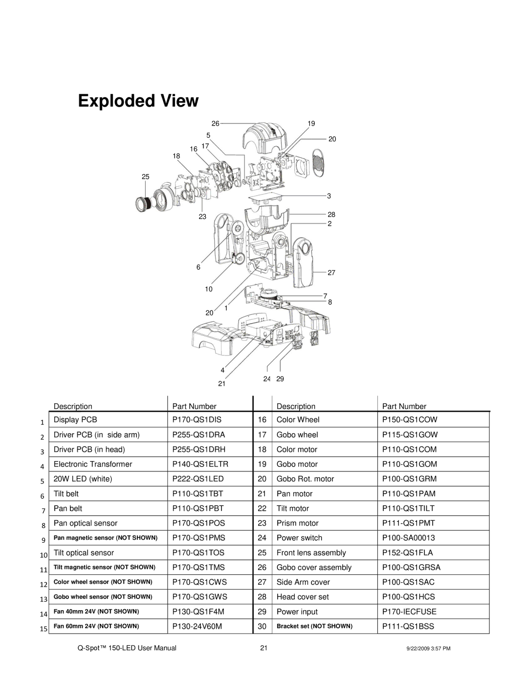 Chauvet QSPOT user manual Exploded View 