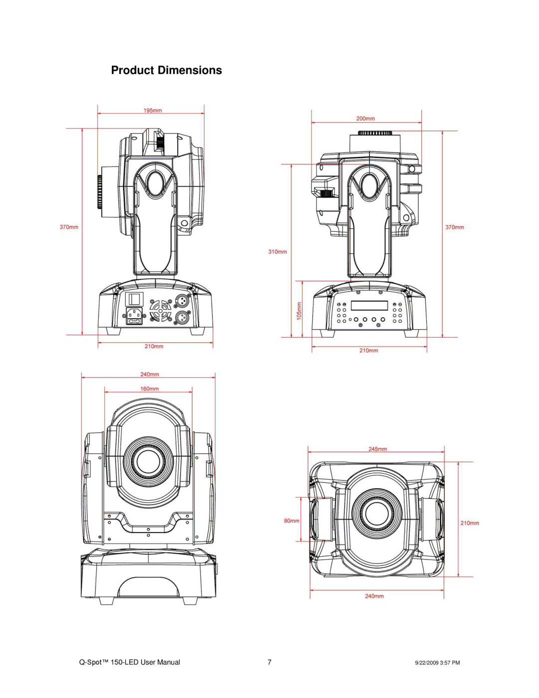 Chauvet QSPOT user manual Product Dimensions 