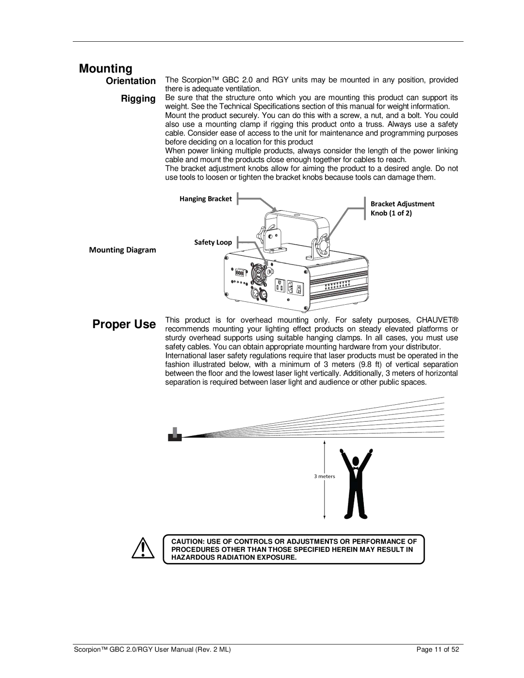 Chauvet GBC 2.0, RGY user manual Mounting, Rigging 