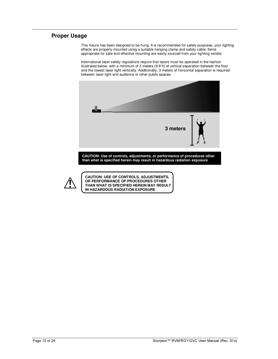 Chauvet GVC, RGY, RVM user manual Proper Usage, Meters 