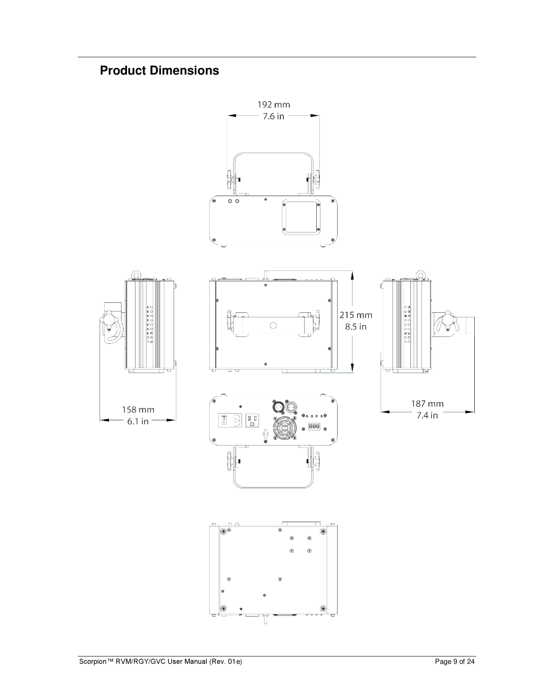 Chauvet RGY, GVC, RVM user manual Product Dimensions 