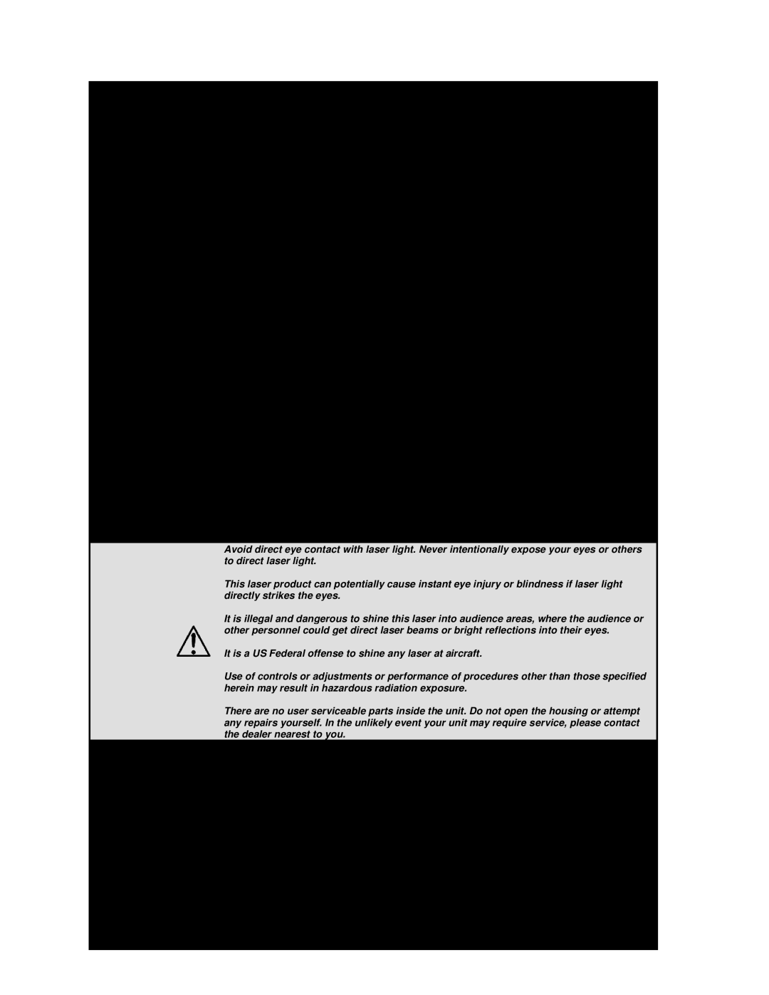 Chauvet GVC, RGY, RVM user manual Safety Notes, Non Interlocked Housing Warning 