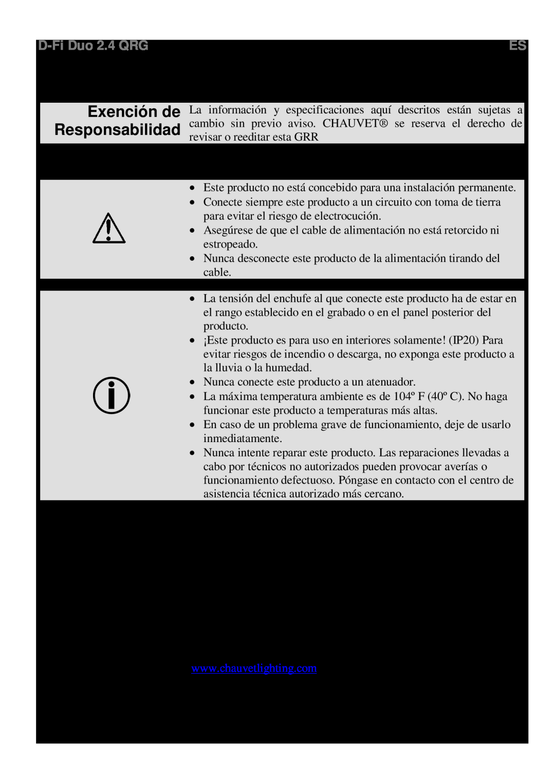 Chauvet RX, TX Acerca de Esta Guía, Notas de Seguridad ¿Qué va Incluido? Para Empezar, Descripción del Producto Contacto 