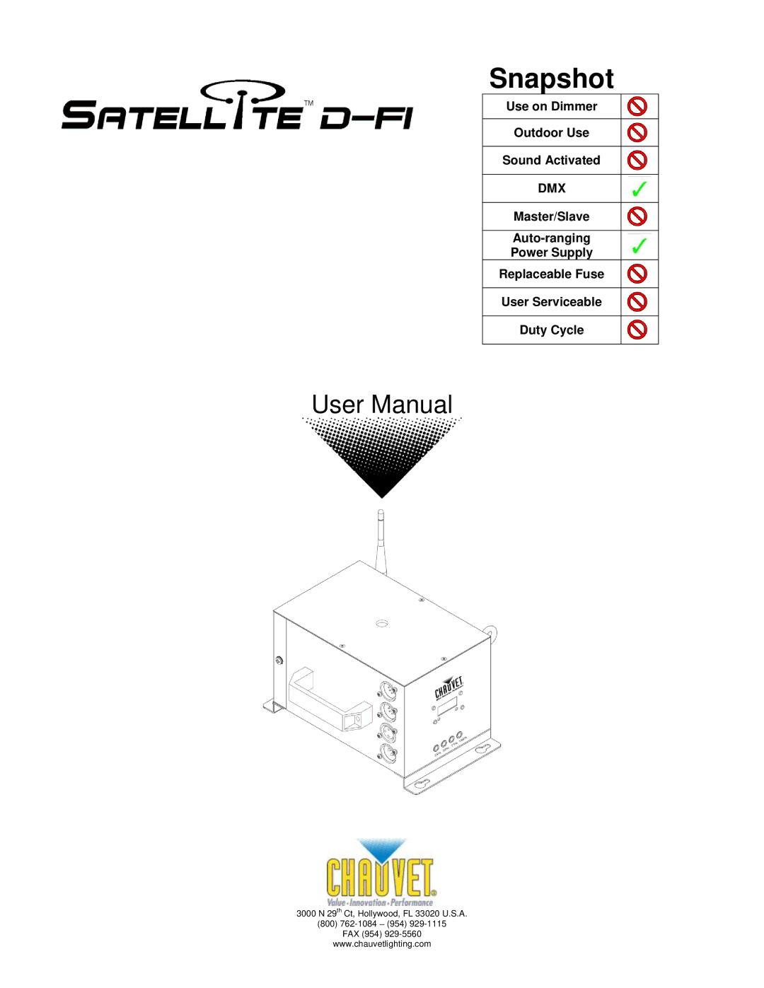 Chauvet Satellite TV System user service Snapshot 