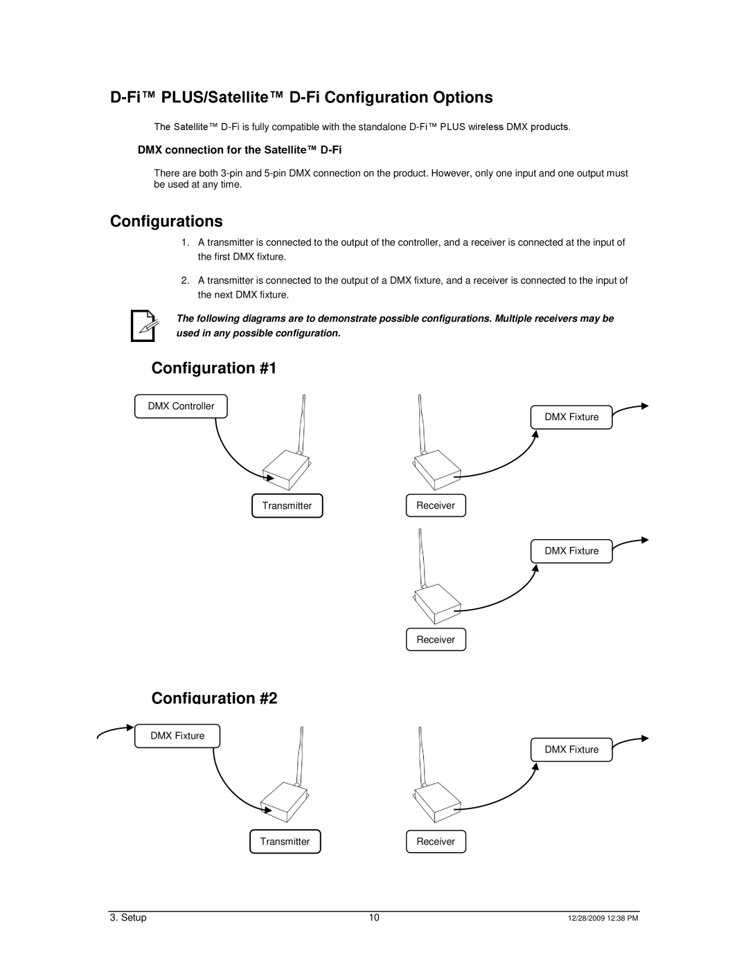 Chauvet Satellite TV System user service Fi PLUS/Satellite D-Fi Configuration Options, Configurations, Configuration #1 