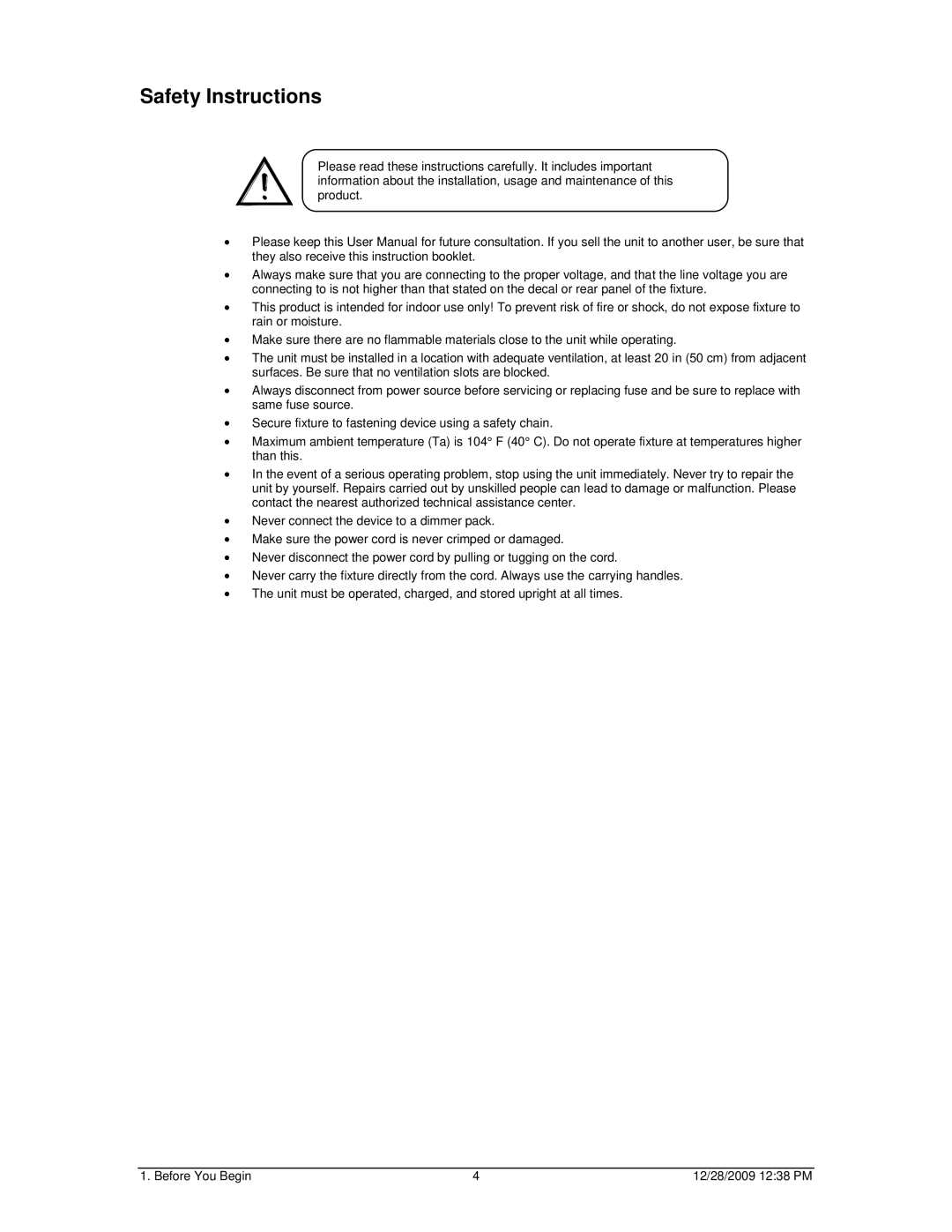 Chauvet Satellite TV System user service Safety Instructions 