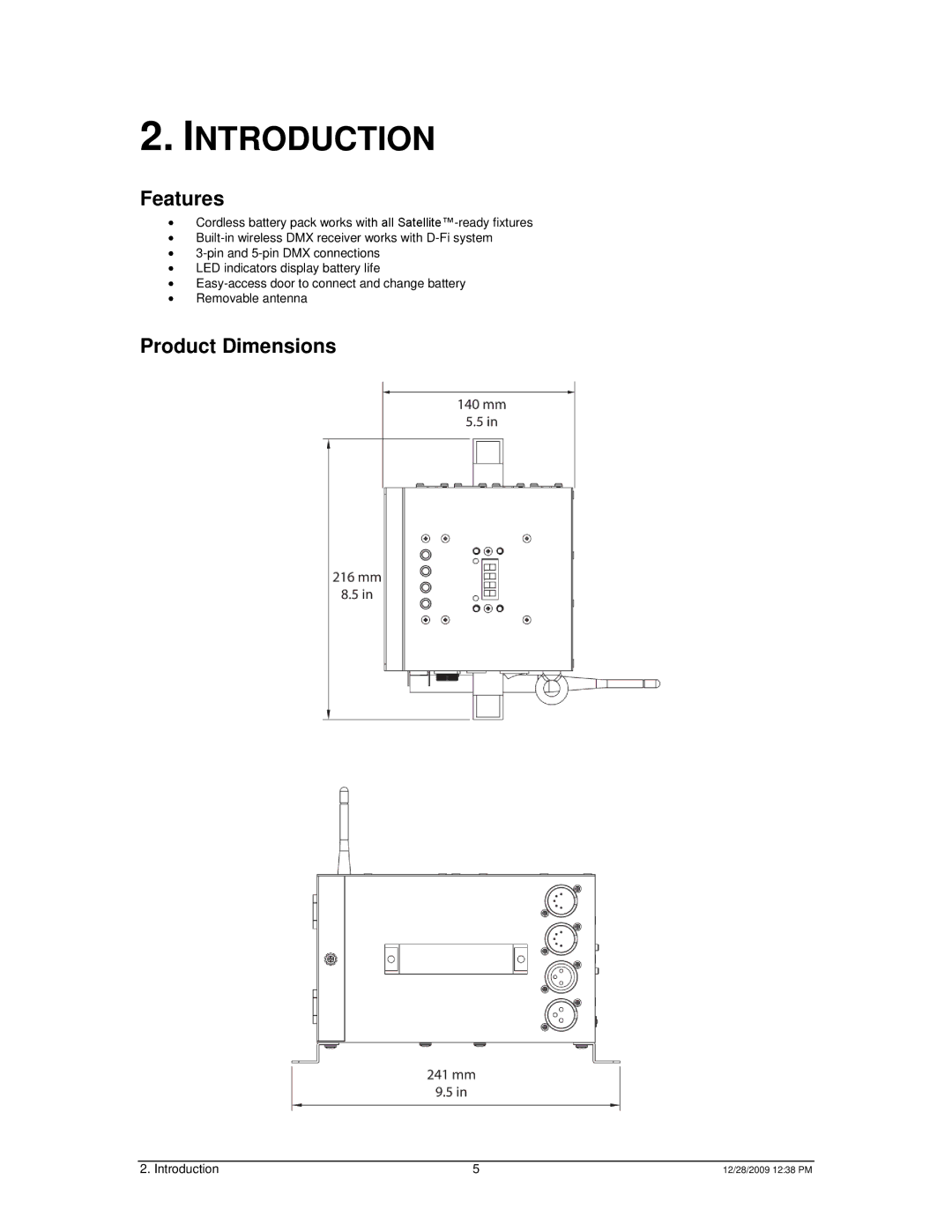 Chauvet Satellite TV System user service Introduction, Features, Product Dimensions 