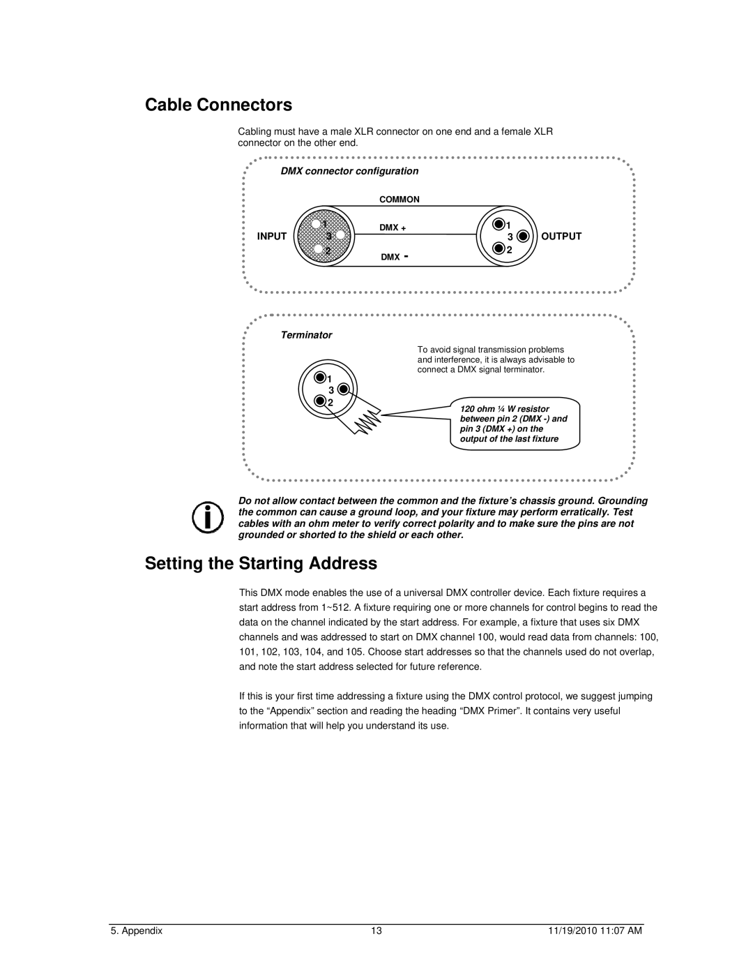 Chauvet SCAN LED 100 user manual Cable Connectors, Setting the Starting Address 