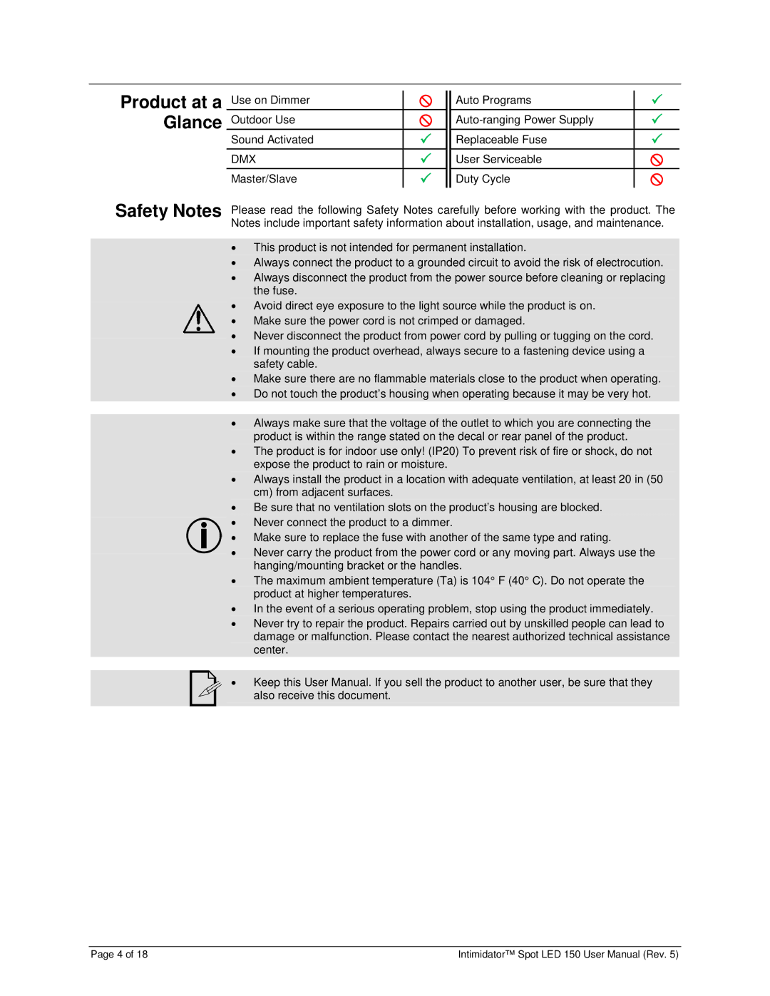 Chauvet Spot LED 150 user manual Product at a Glance, Dmx 