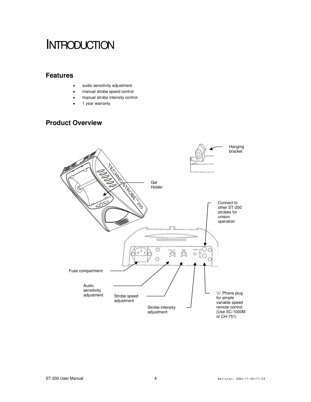 Chauvet ST-200 user manual Introduction, Features, Product Overview 