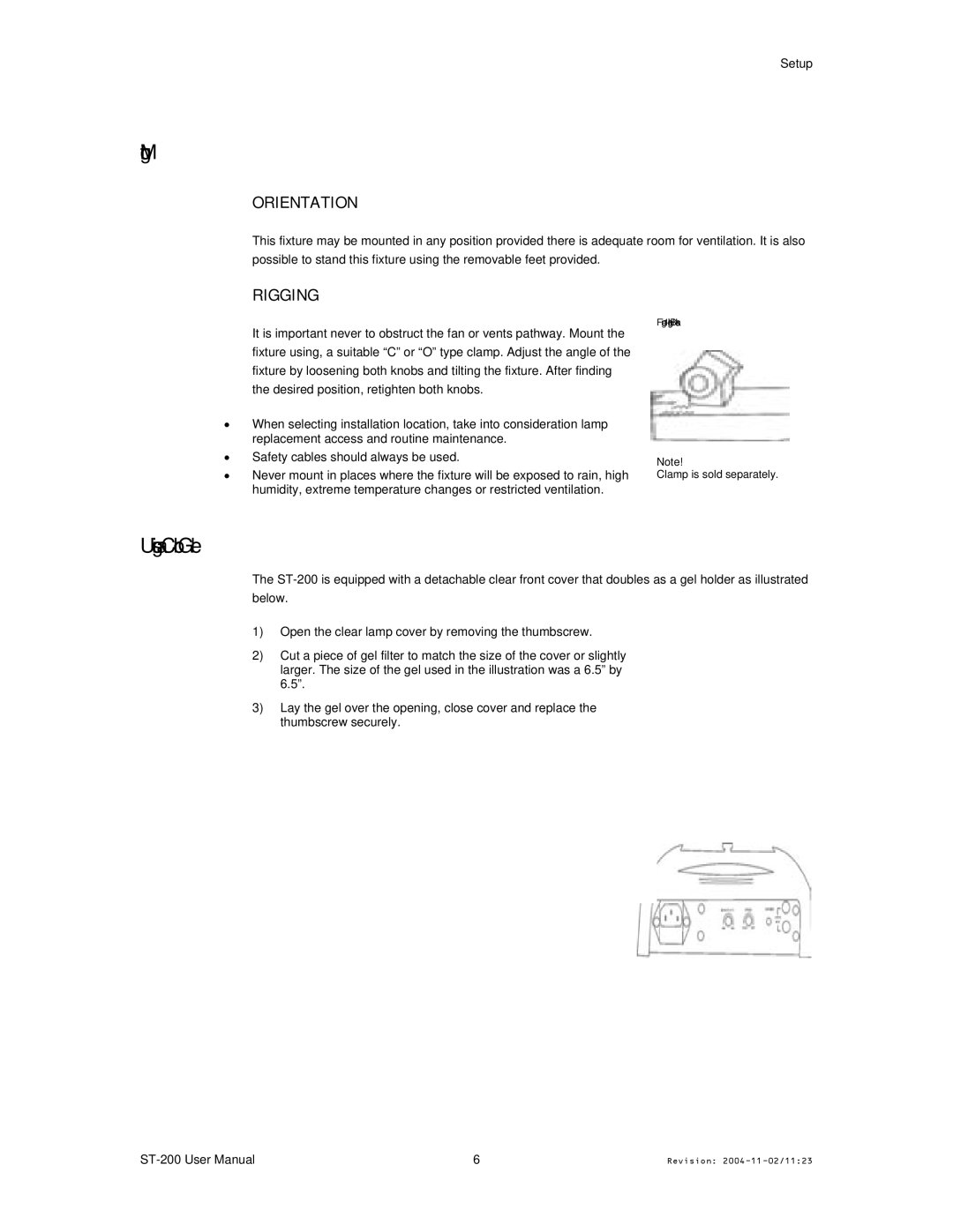 Chauvet ST-200 user manual Mounting, Using a Color Gel, Orientation, Rigging 