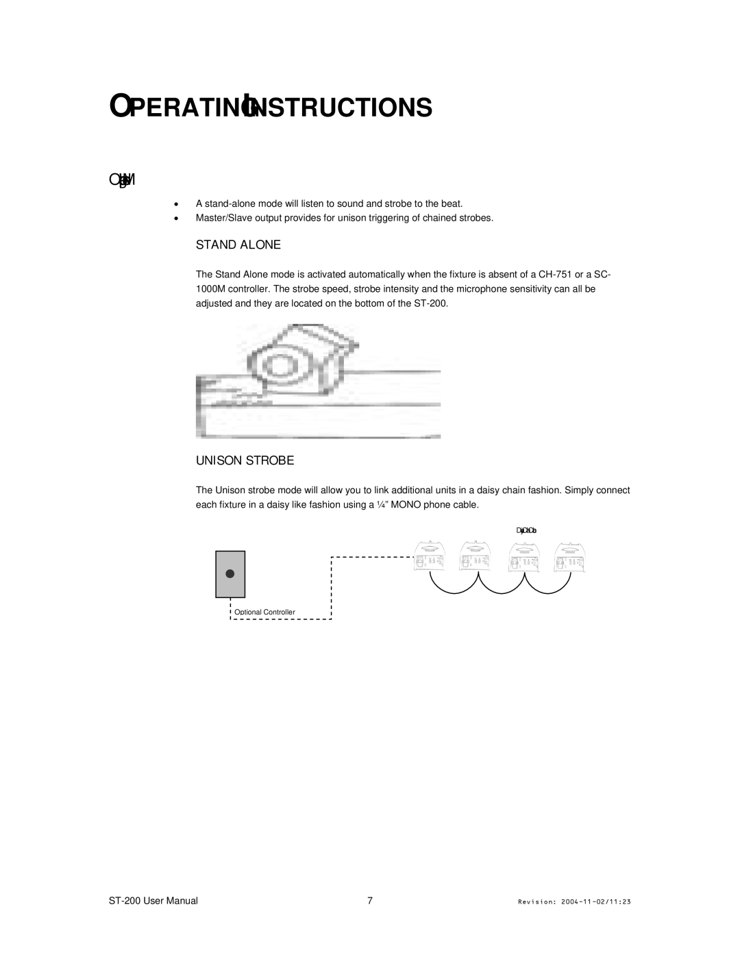 Chauvet ST-200 user manual Operating Instructions, Operating Modes, Stand Alone, Unison Strobe 