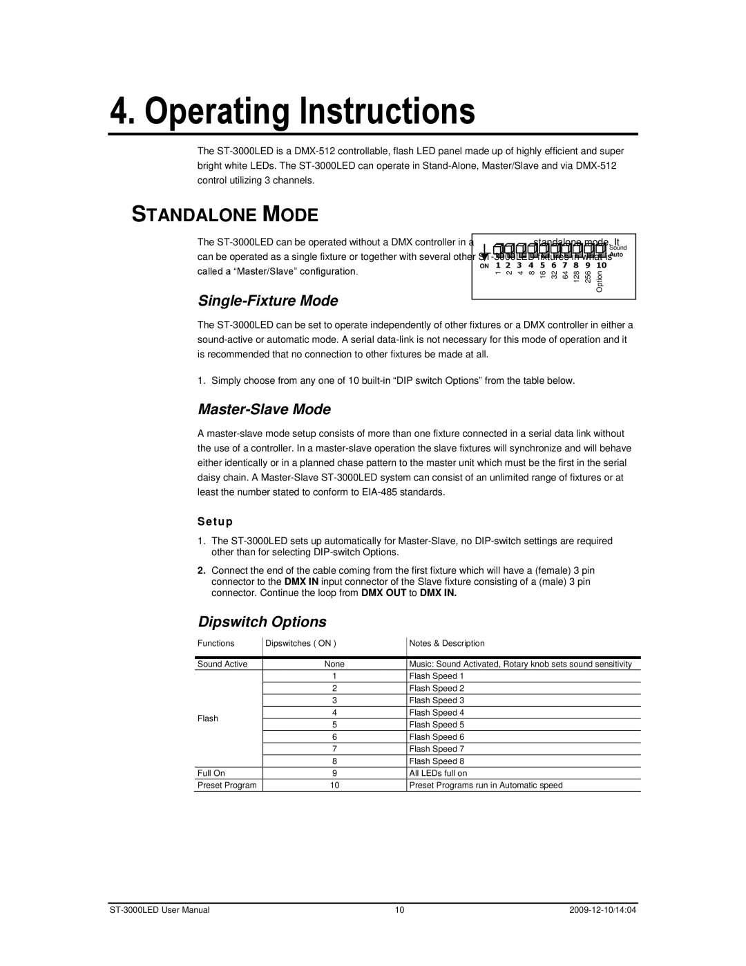 Chauvet ST-3000LED user manual Operating Instructions, Standalone Mode, T u p 