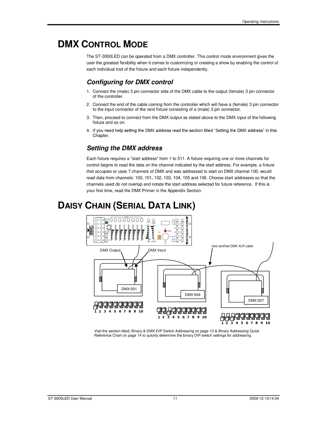 Chauvet ST-3000LED user manual DMX Control Mode, Daisy Chain Serial Data Link 