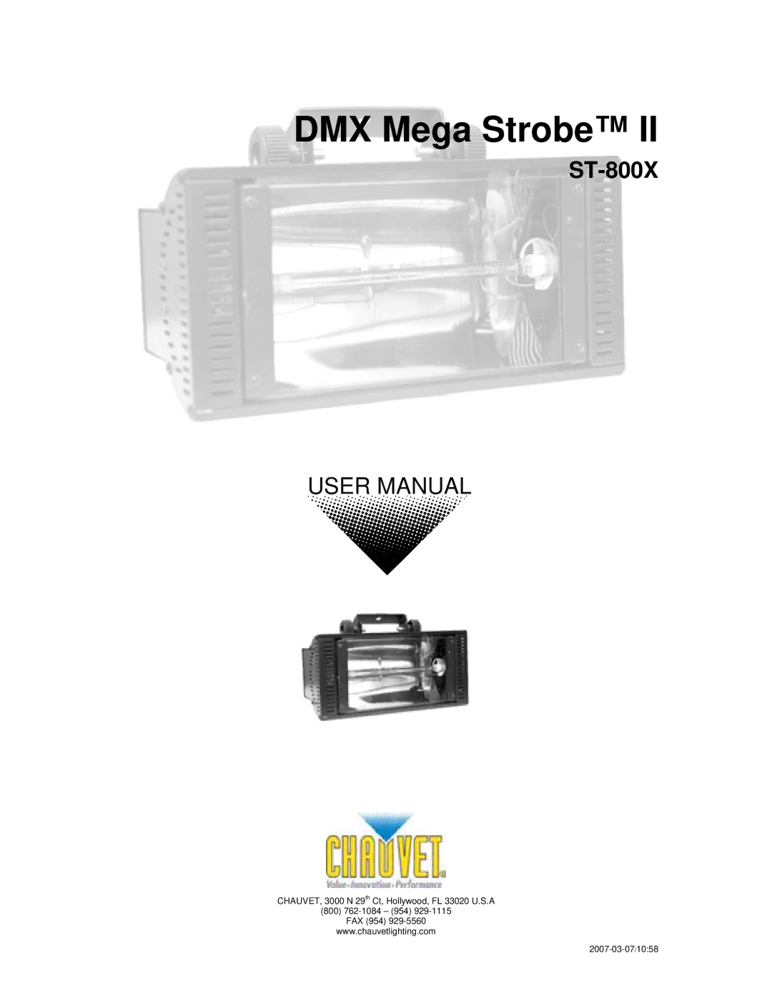 Chauvet ST-800X user manual DMX Mega Strobe 