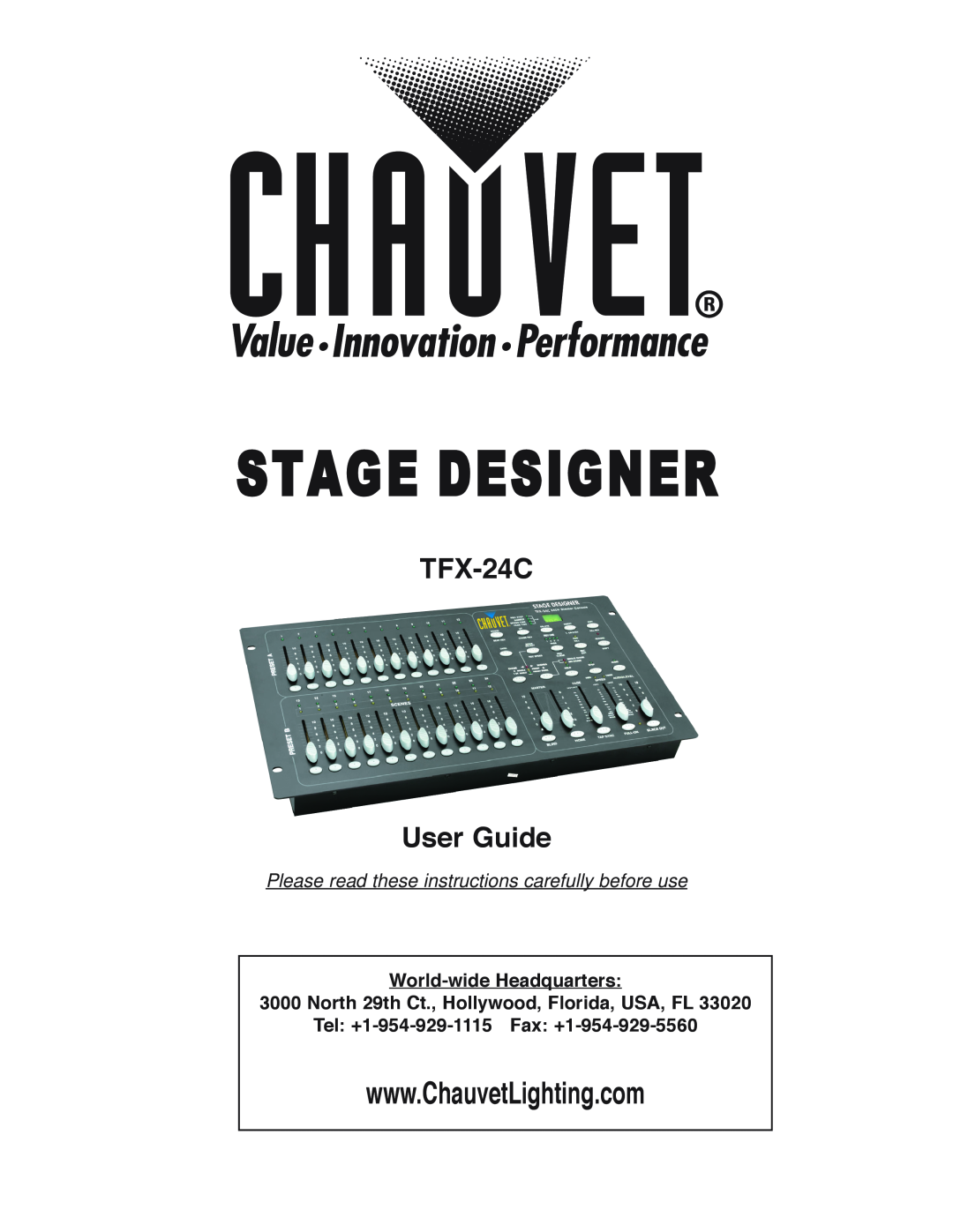 Chauvet TFX-24C manual World-wideHeadquarters, North 29th Ct., Hollywood, Florida, USA, FL, Stage Designer 