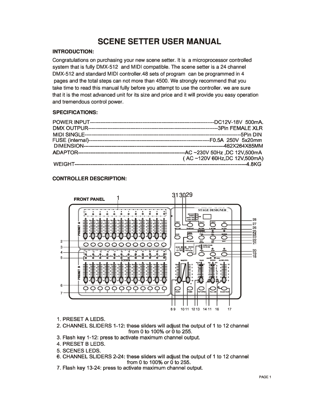 Chauvet TFX-24C manual Introduction, Specifications Controller Description 