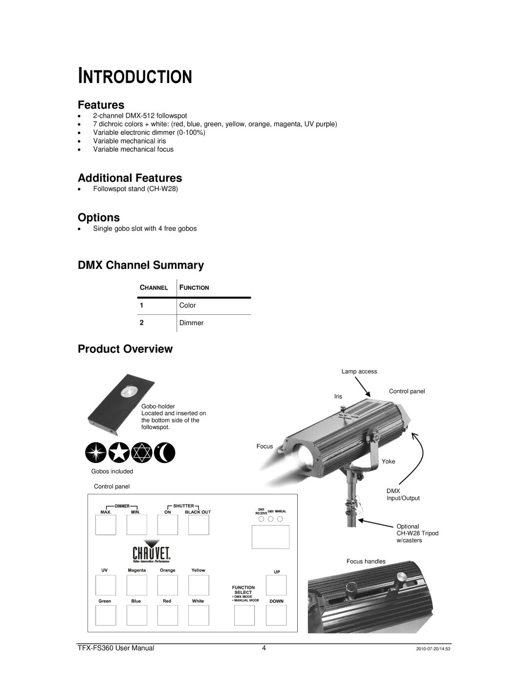 Chauvet TFX-FS360 user manual Introduction 