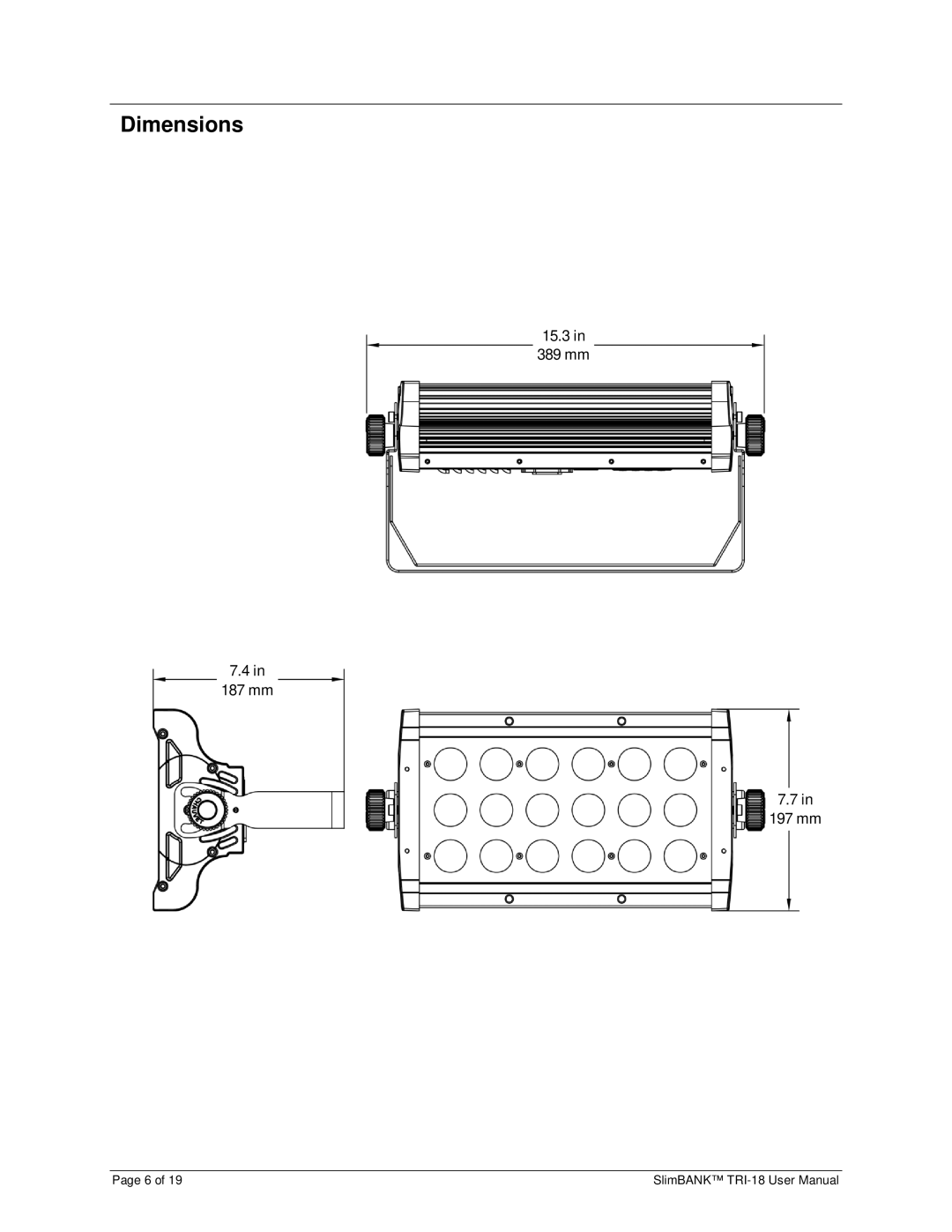 Chauvet TRI-18 user manual Dimensions 