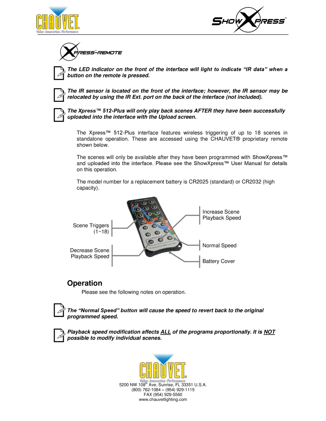 Chauvet Universal Remote user manual Operation 