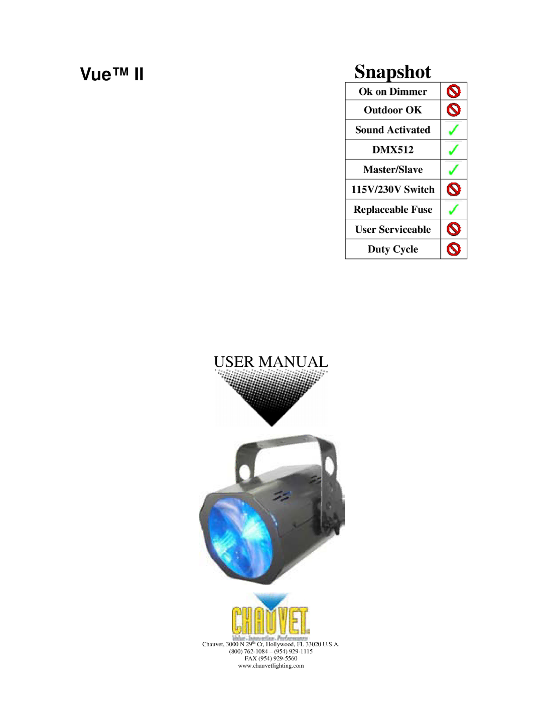 Chauvet Vue II user service Snapshot 