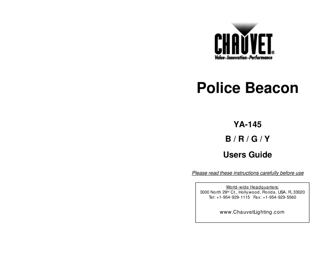 Chauvet YA-145 manual Police Beacon 