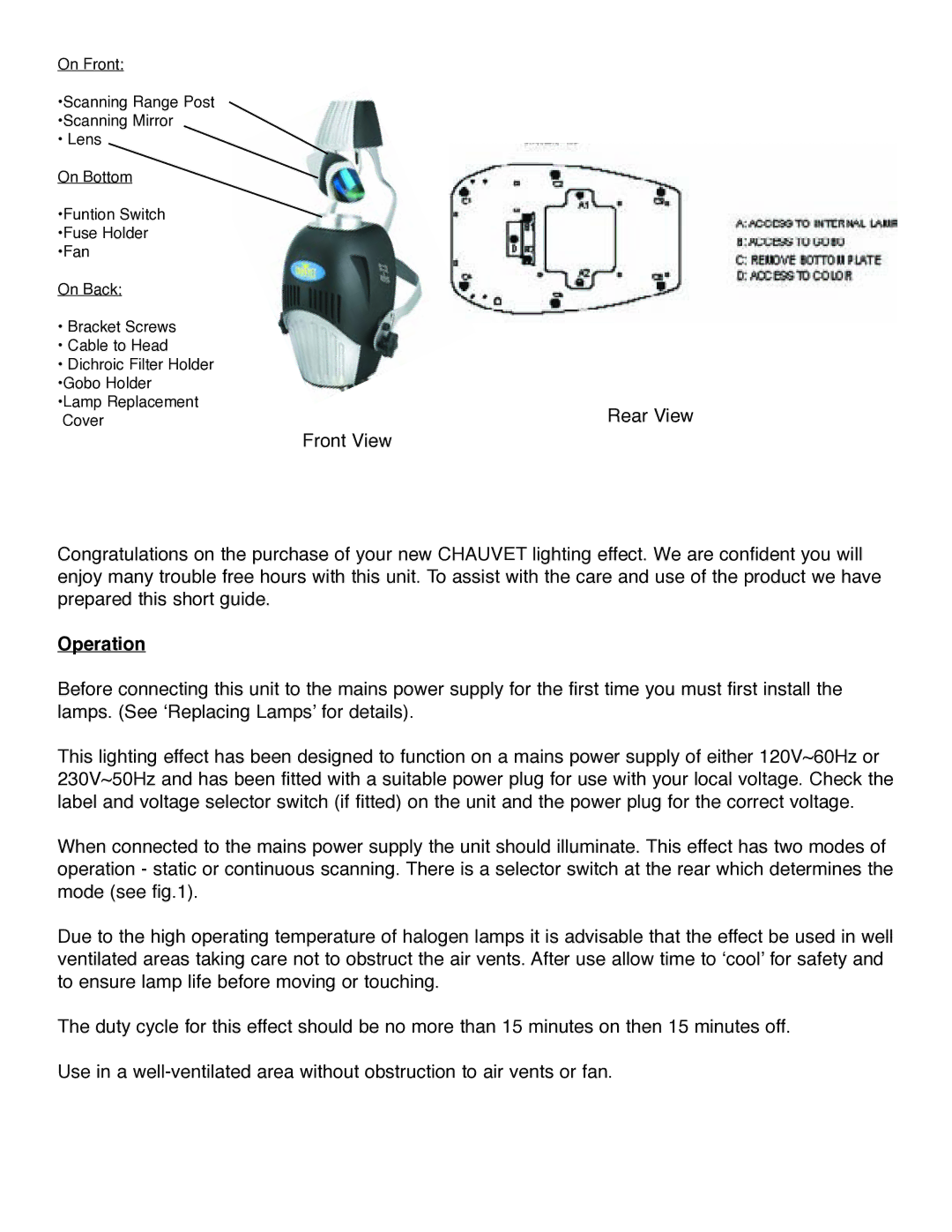 Chauvet ZX-30RG manual Operation 