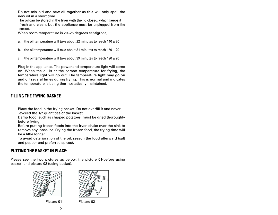 Chef Pepin CH48275 instruction manual Filling the Frying Basket, Putting the Basket in Place 