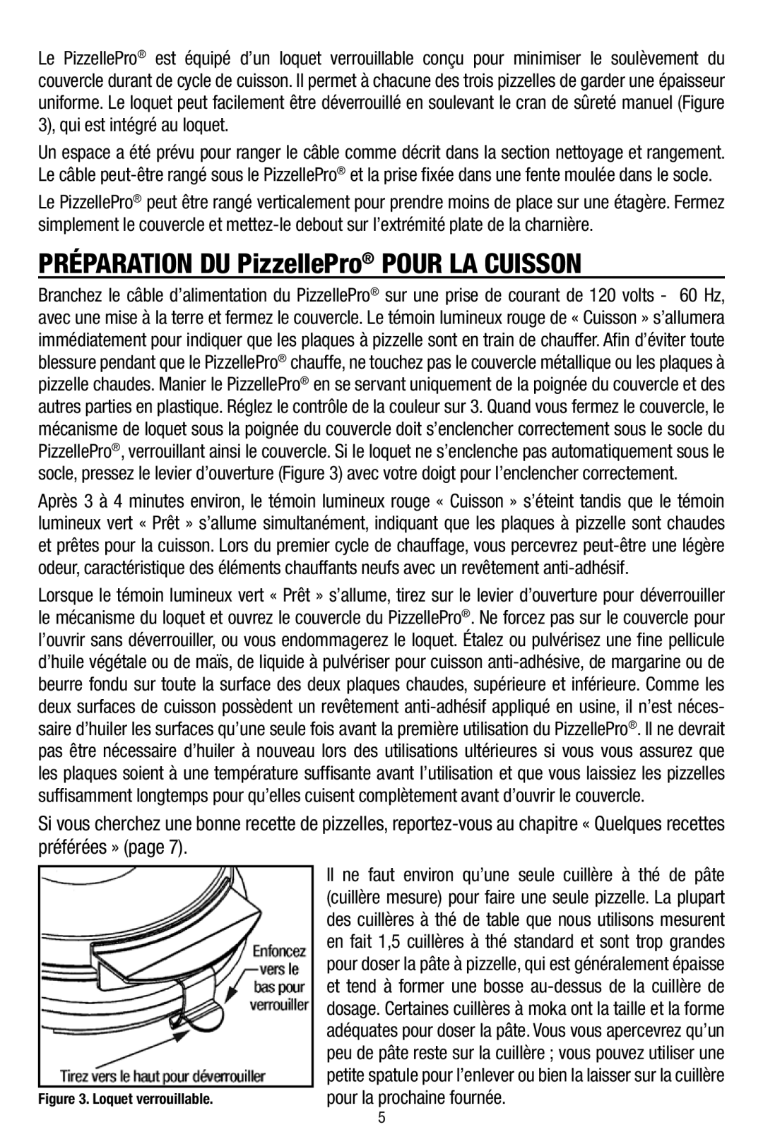 Chef's Choice 836 manual Préparation du PizzellePro pour la cuisson 