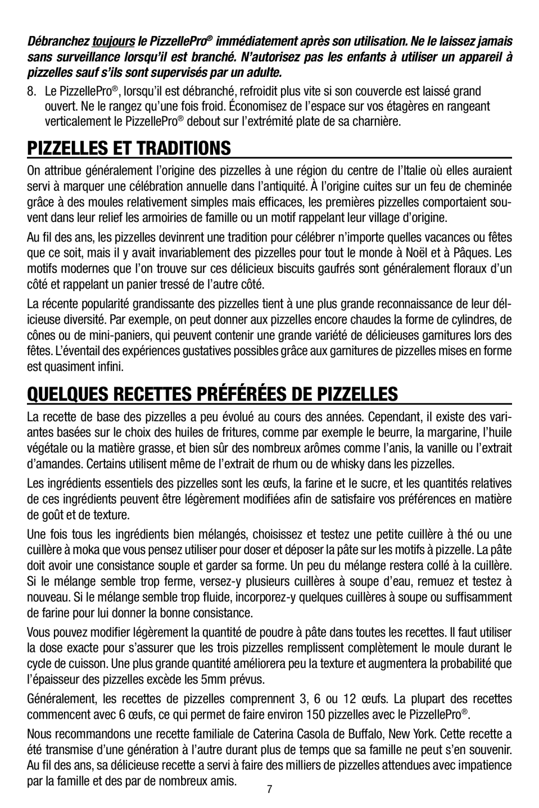 Chef's Choice 836 manual Pizzelles et traditions, Quelques recettes préférées de pizzelles 