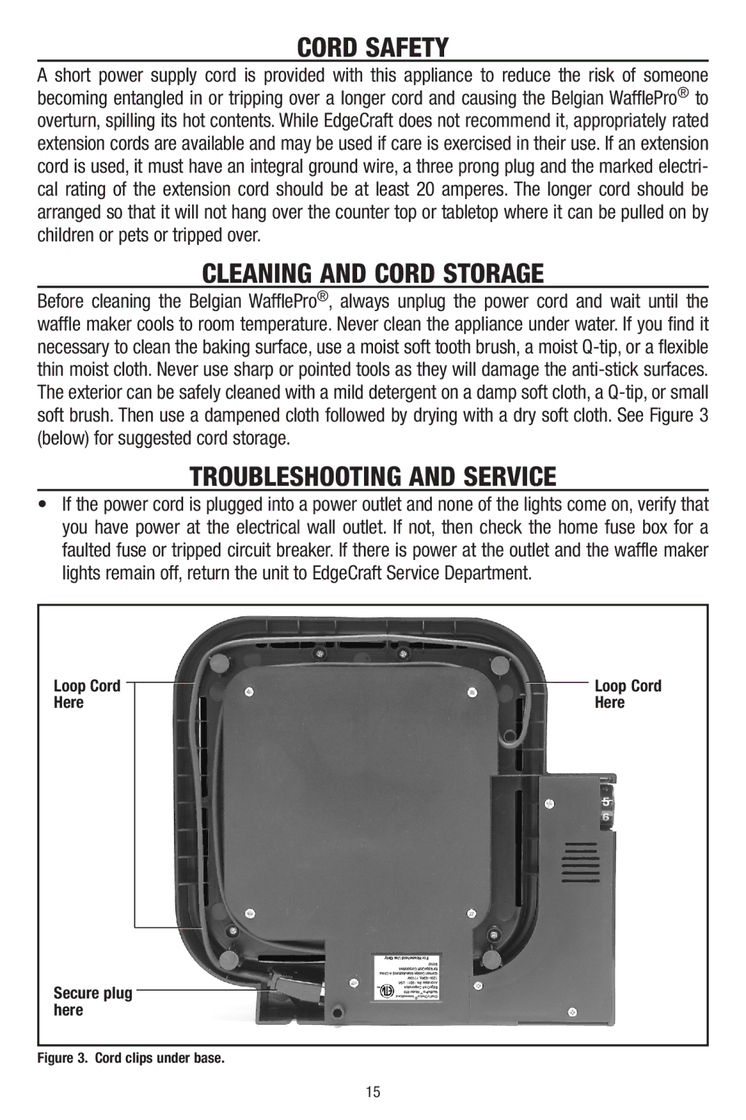 Chef's Choice 840B, 8500001 manual Cord Safety 