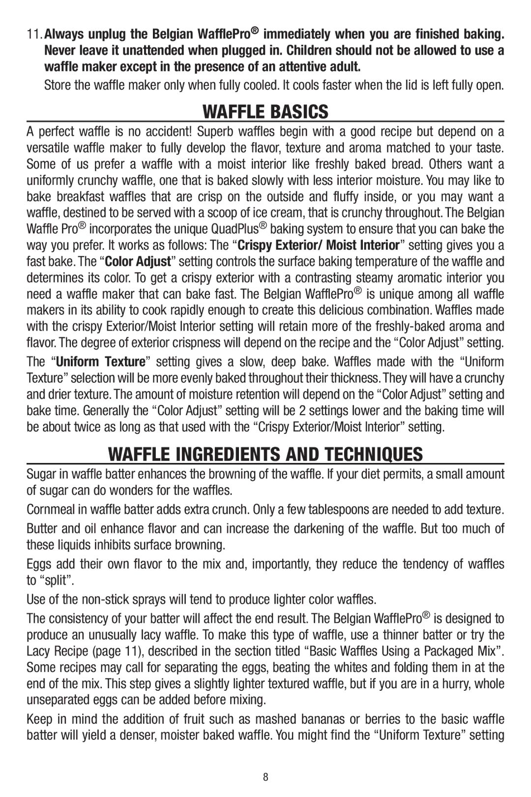 Chef's Choice 8500001, 840B manual Waffle Basics 