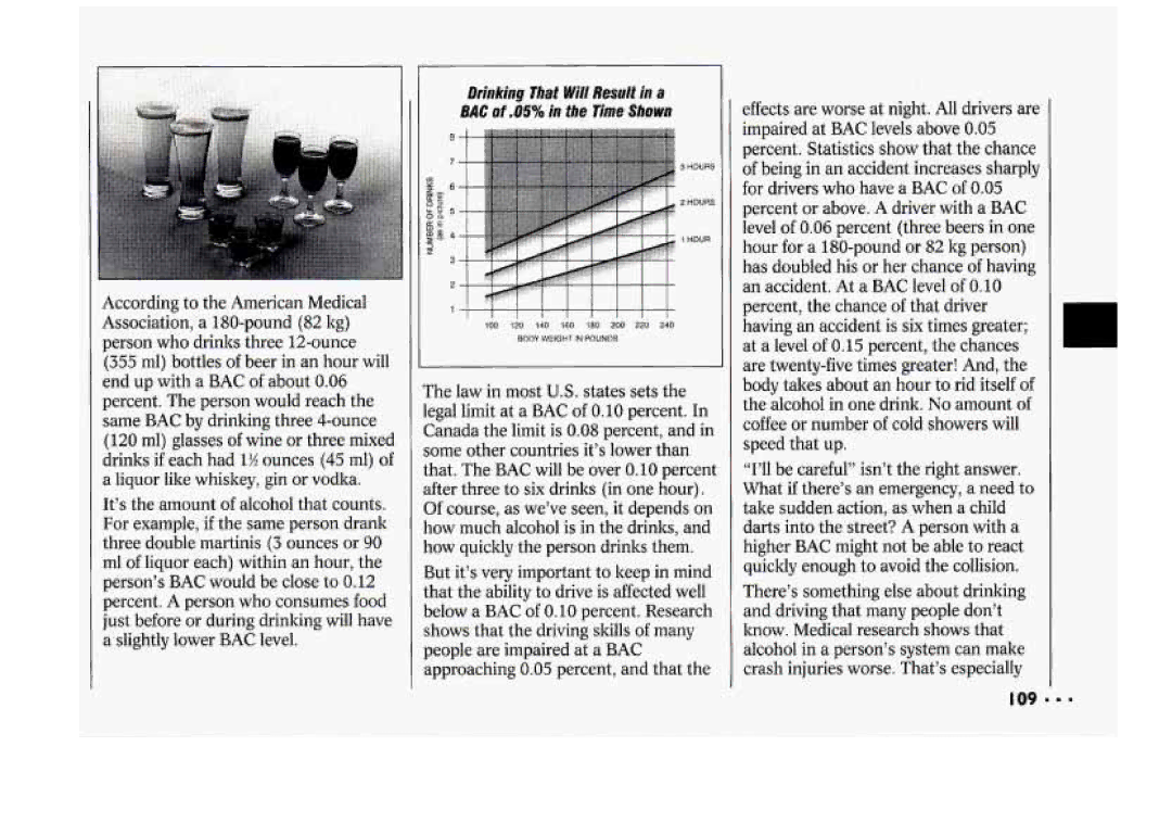 Chevrolet 1994 manual Drinking That WIN Resuit in a BAC of -05%in the Time Shown 