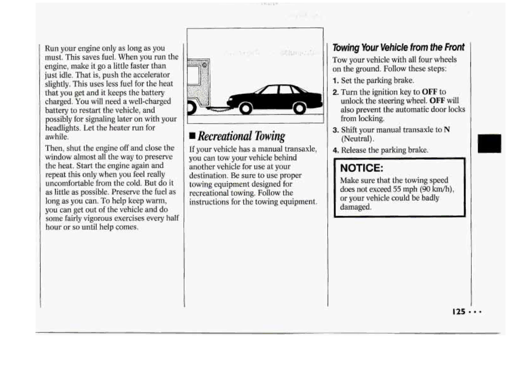 Chevrolet 1994 manual Recreational Towing, Towing Your Vehiclefrom the Front 