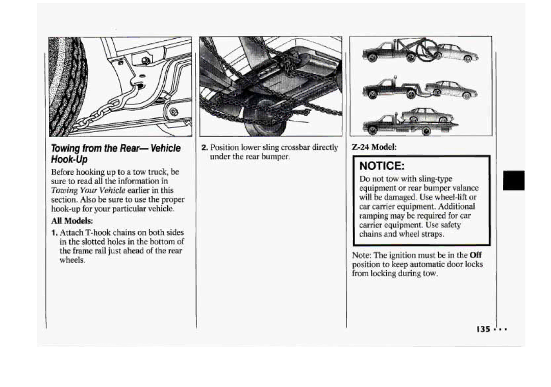 Chevrolet 1994 manual 24Model, Do not tow with sling-type, Equipment or rear bumper valance 