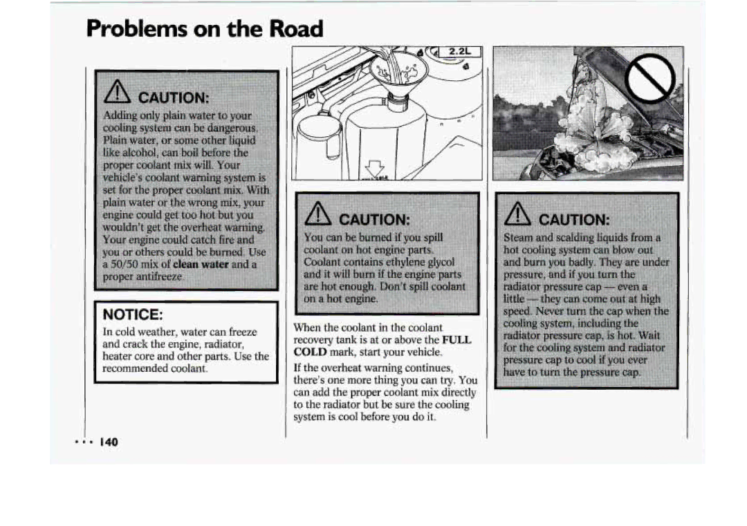 Chevrolet 1994 manual When the coolant inthe coolant, Coldweather, water can freeze, Crack the engine, radiator 