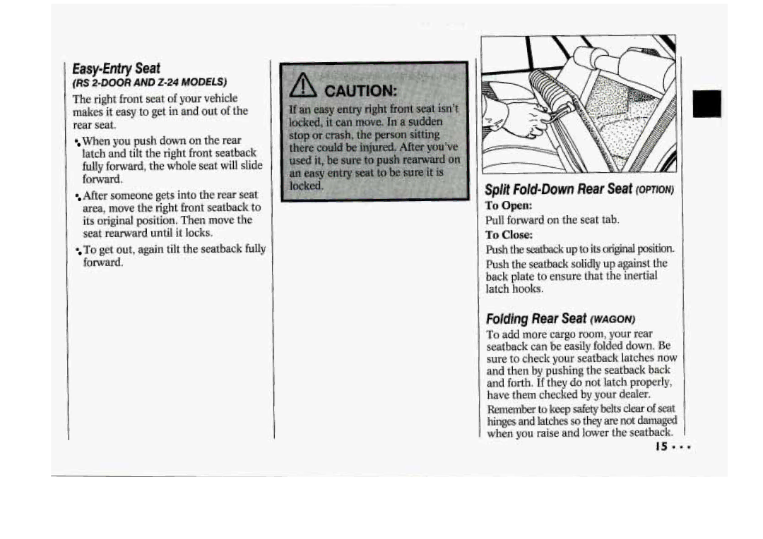 Chevrolet 1994 manual Easy-Enfry Seaf, Splif Fold-Down Rear Seaf Option, Folding Rear Seaf Wagon, To Open, To Close 