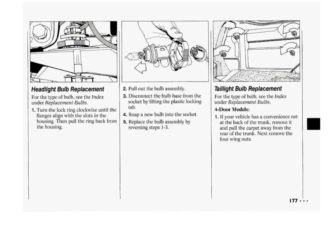 Chevrolet 1994 manual Taillight Bulb Replacement, Headlight Bulb Replacement 