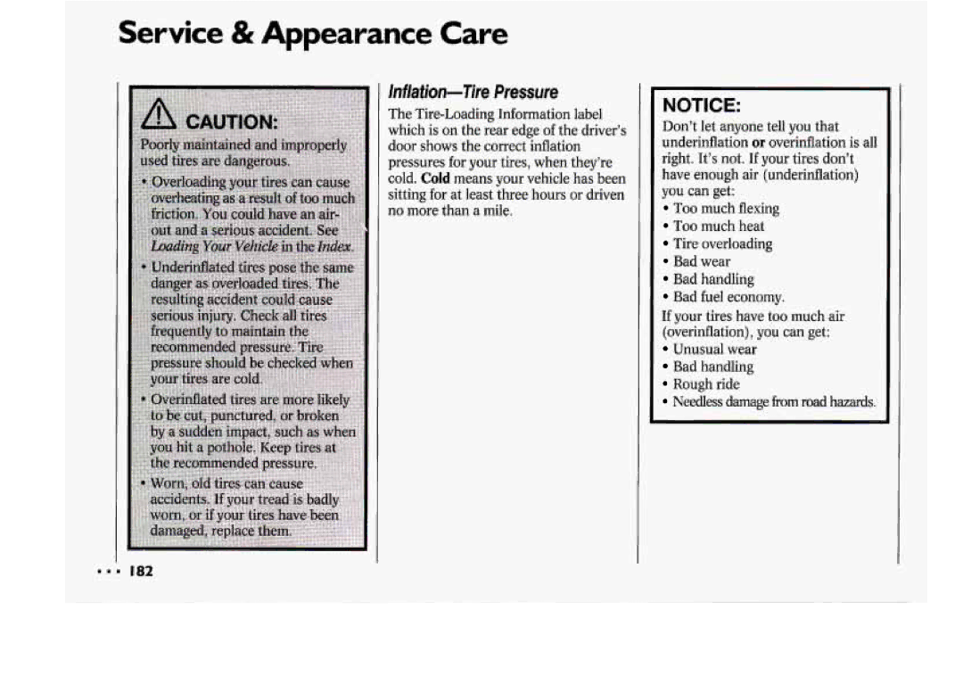 Chevrolet 1994 manual Inflation-Tire Pressure 