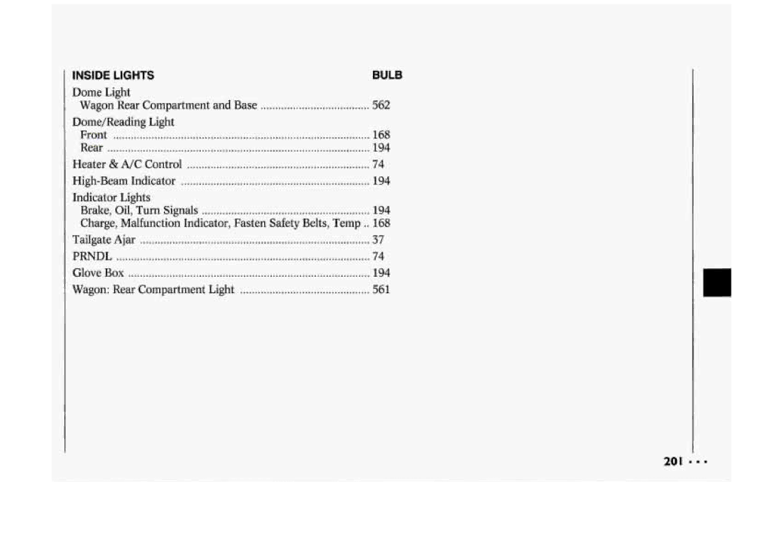 Chevrolet 1994 manual Dome Light, 562, Dome/Reading Light, 194, Indicator Lights, 561 