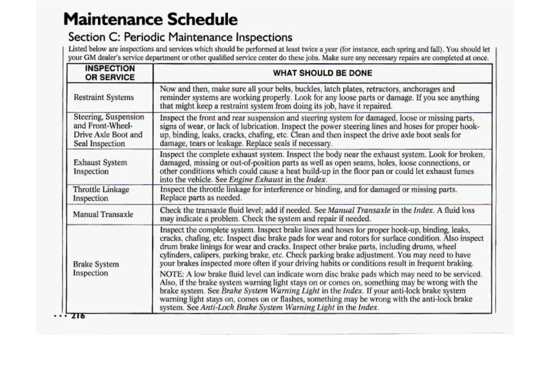 Chevrolet 1994 manual Section C Periodic Maintenance Inspections 