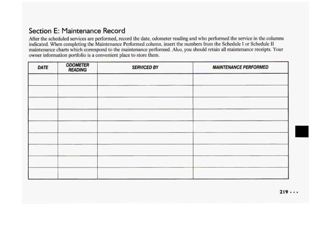 Chevrolet 1994 manual Section E Maintenance Record 