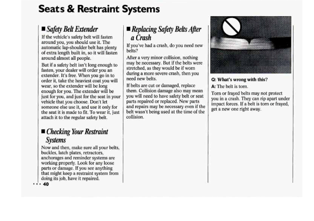 Chevrolet 1994 manual Safety BeltEaeder, Crash 