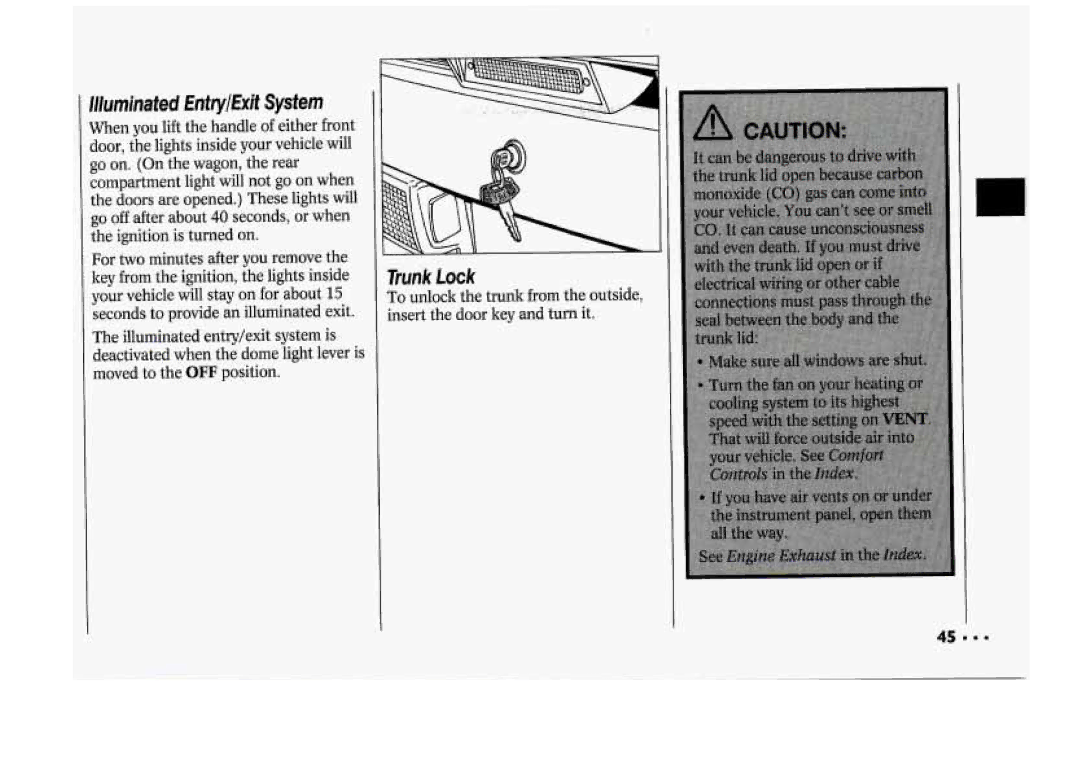 Chevrolet 1994 manual Trunk Lock, Illuminated EntryExit System 