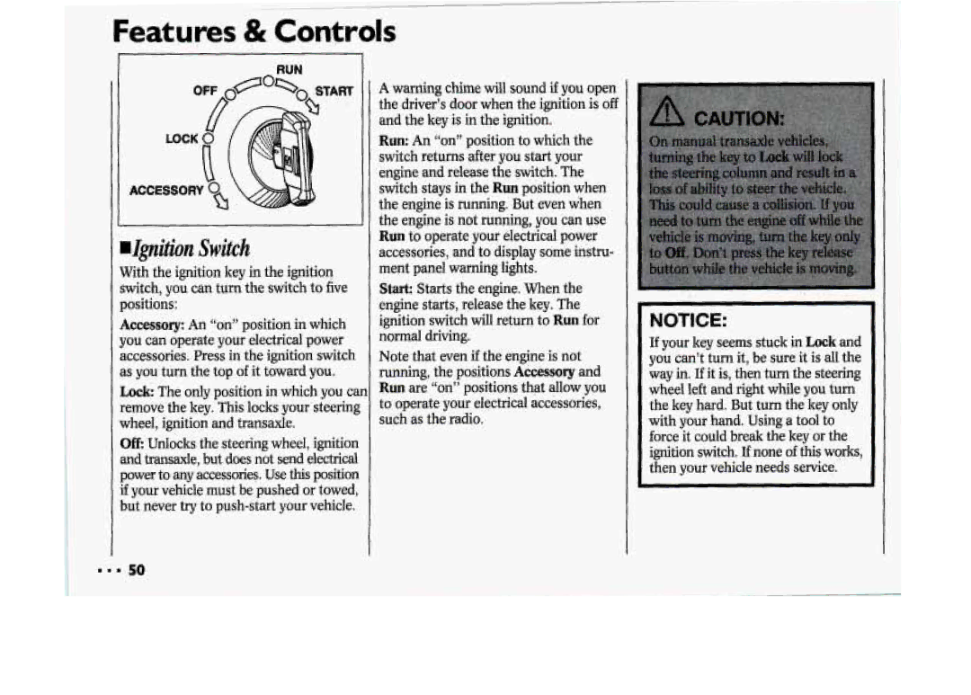 Chevrolet 1994 manual Ignition Switch, Wheel, ignition and transaxle Such as .the radio 