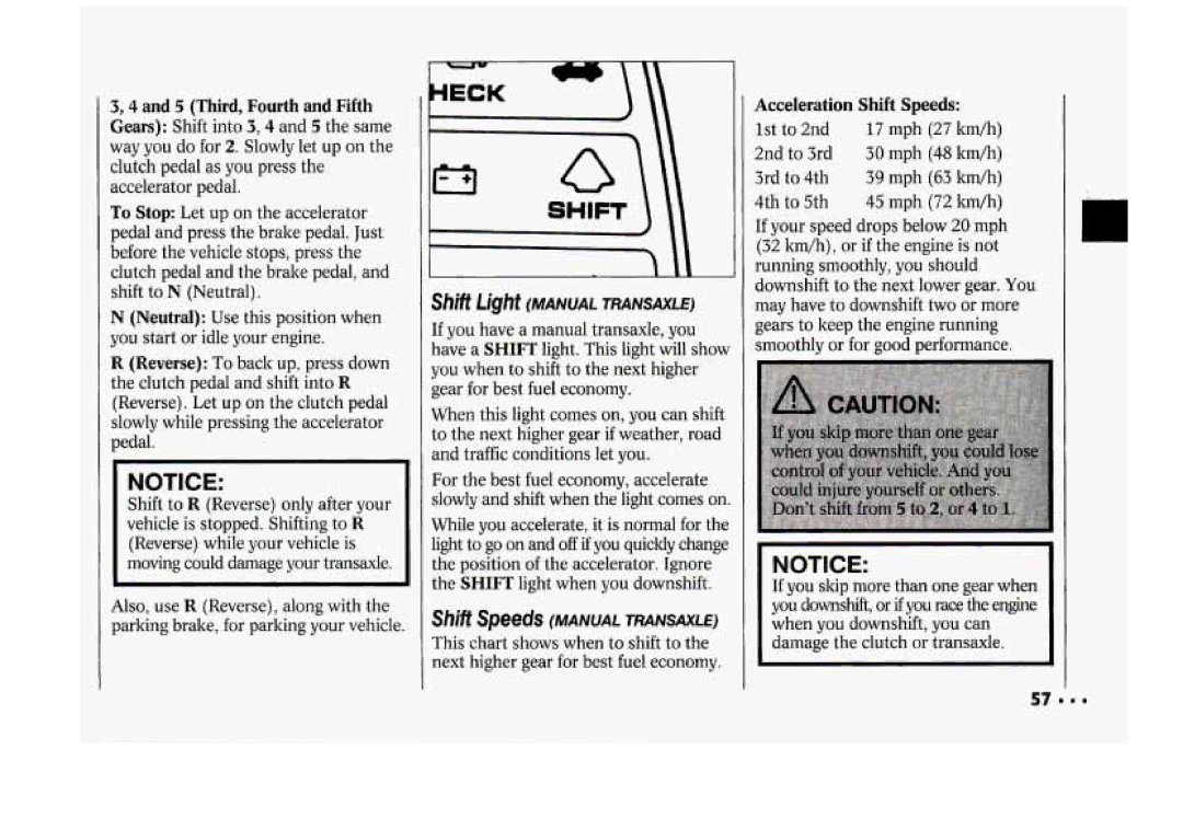 Chevrolet 1994 manual Third, Fourth and Fifth, Acceleration Shift Speeds 