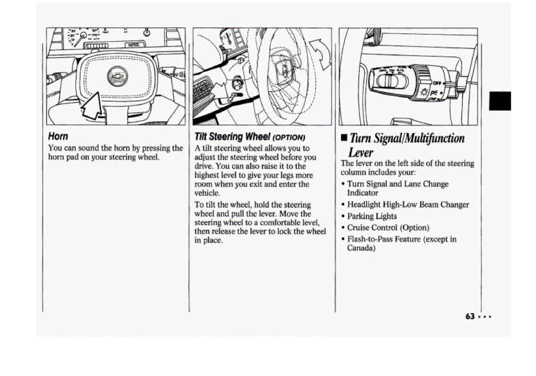 Chevrolet 1994 manual Turn Signul/MuiJicnction, Tilt Steering Wheel Option 