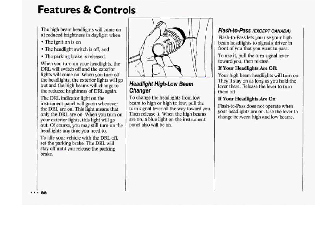 Chevrolet 1994 manual Headlight High-Low Beam Changer, If Your Headlights Are Off, If Your Headlights Are On 