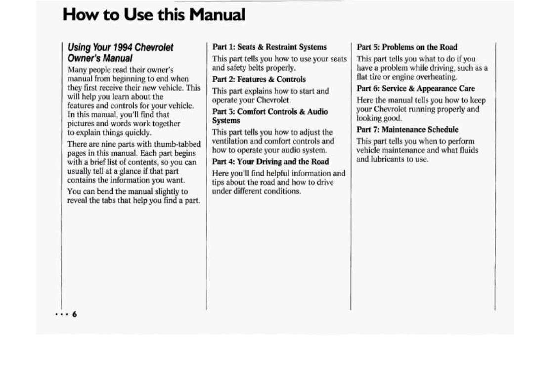 Chevrolet 1994 manual Using Your 7994 Chevrolet 