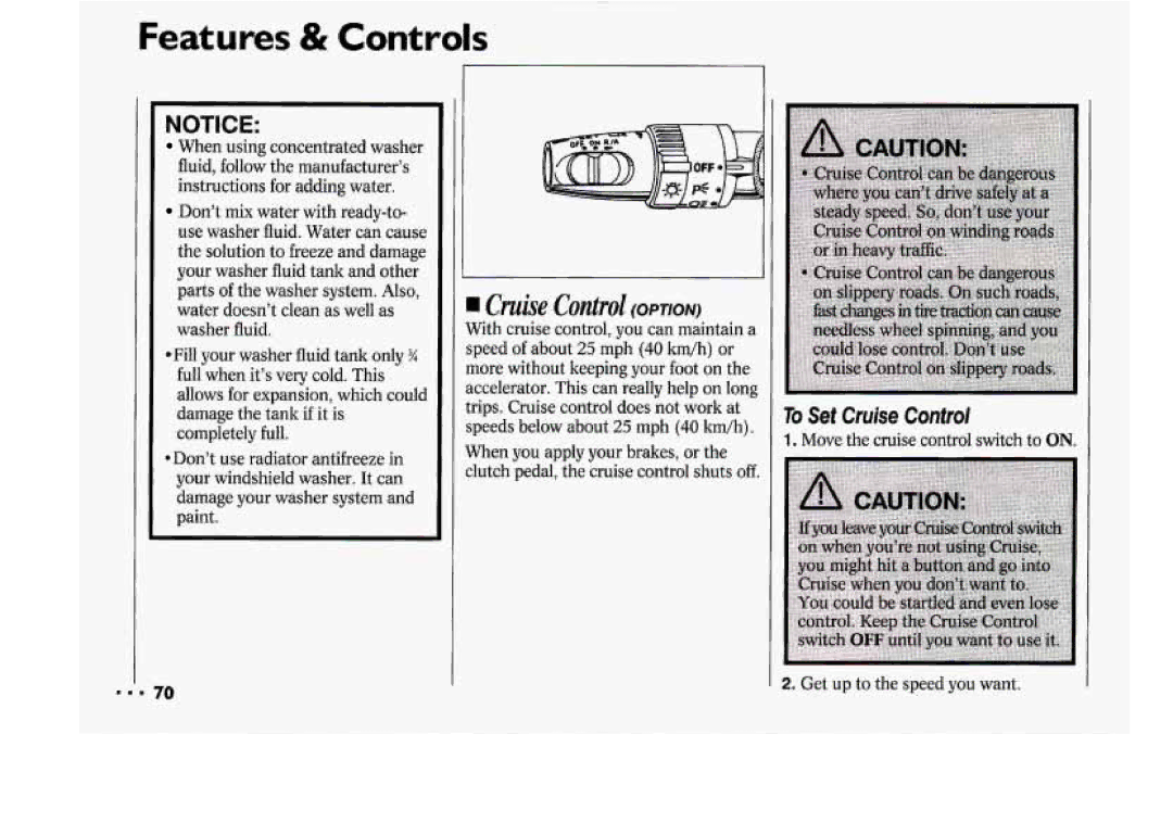 Chevrolet 1994 manual Features & Controls, To Set Cruise Control 